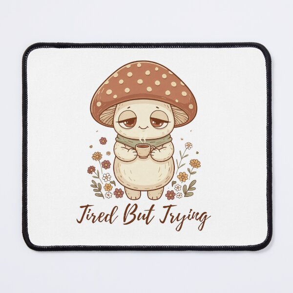 Item preview, Tired But Trying Cute Mushroom Character with Tea and Flowers designed and sold by DariaOltes.