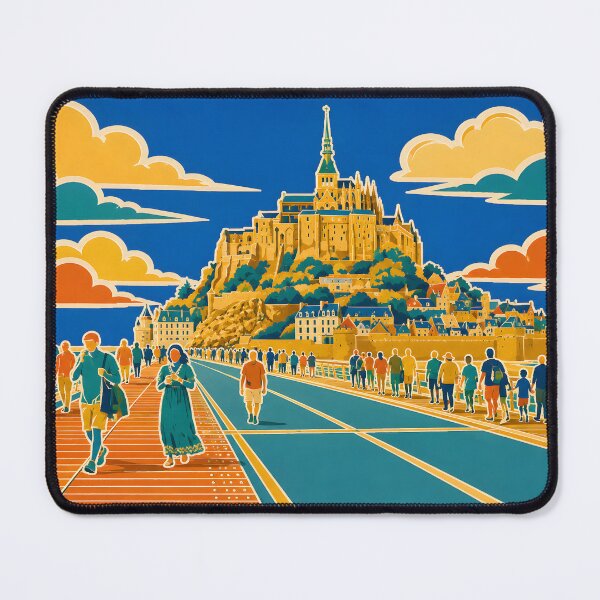 Item preview, Mont-Saint-Michel Causeway – Retro French Travel Art Print designed and sold by White-Camel.