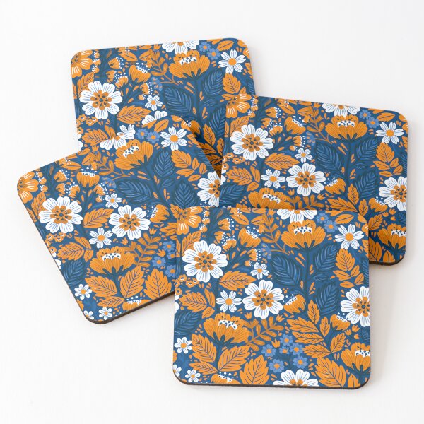 Item preview, Orange and white flowers on blue designed and sold by MendaciousMina.