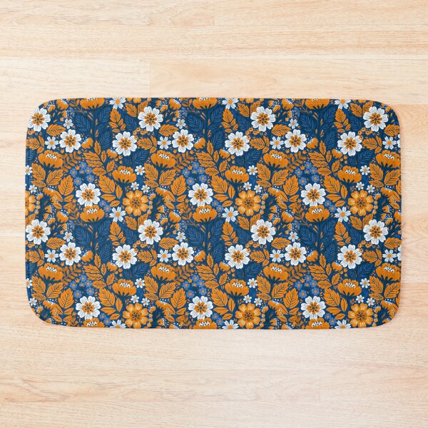 Item preview, Orange and white flowers on blue designed and sold by MendaciousMina.