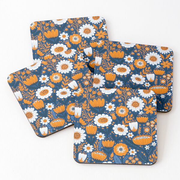 Item preview, Orange and white flowers on blue designed and sold by MendaciousMina.