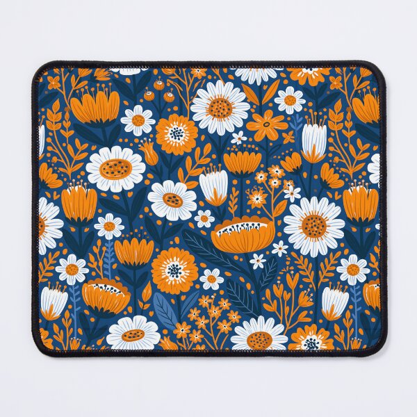Item preview, Orange and white flowers on blue designed and sold by MendaciousMina.