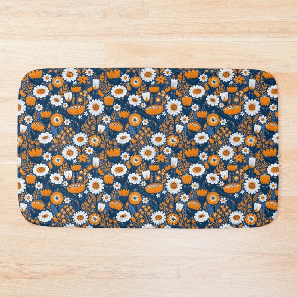 Item preview, Orange and white flowers on blue designed and sold by MendaciousMina.