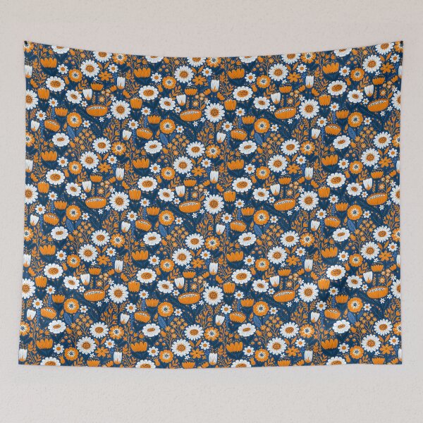 Item preview, Orange and white flowers on blue designed and sold by MendaciousMina.