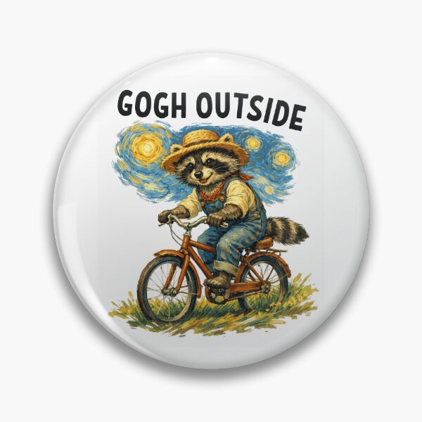 Item preview, Gogh Outside Raccoon Pedaling a Bike Whimsical Sky designed and sold by StuckOnTees.