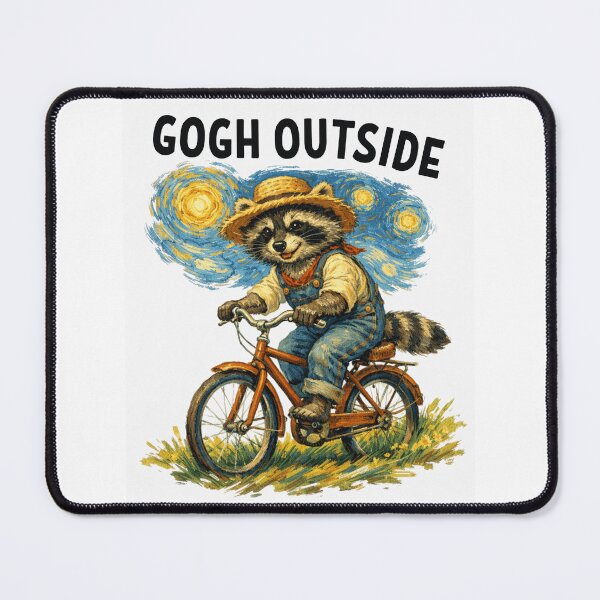 Item preview, Gogh Outside Raccoon Pedaling a Bike Whimsical Sky designed and sold by StuckOnTees.