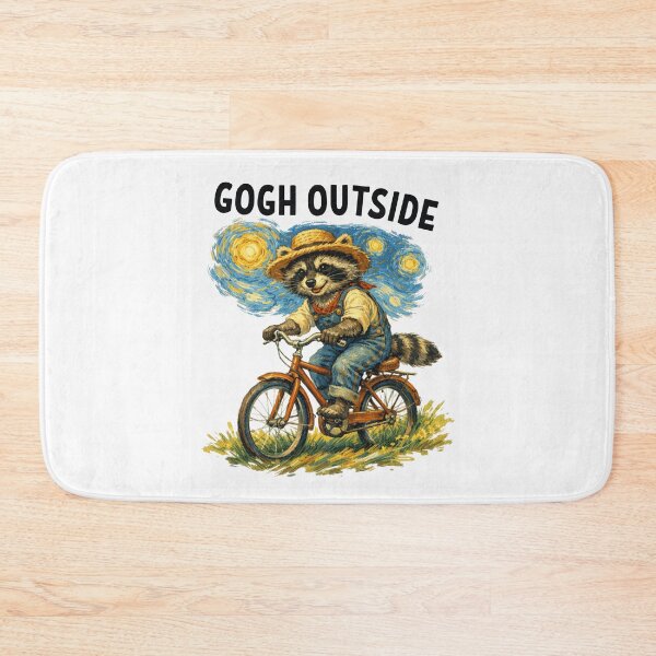 Item preview, Gogh Outside Raccoon Pedaling a Bike Whimsical Sky designed and sold by StuckOnTees.