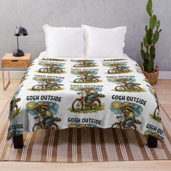 Item preview, Gogh Outside Raccoon Pedaling a Bike Whimsical Sky designed and sold by StuckOnTees.