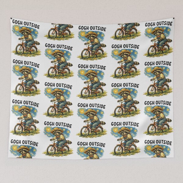 Item preview, Gogh Outside Raccoon Pedaling a Bike Whimsical Sky designed and sold by StuckOnTees.