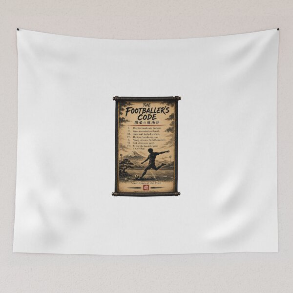 Item preview, The Footballer's Code Seven Laws Japanese Scroll Soccer Motivation Wall Art designed and sold by Locker39.