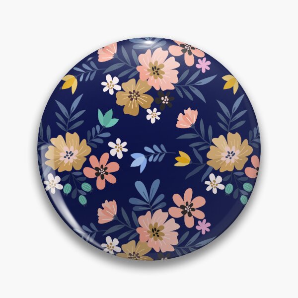 Item preview, Charming Folk Art Floral Pattern - Pastel navy blue and Mustard Yellow Botanicals designed and sold by abdallatigle.