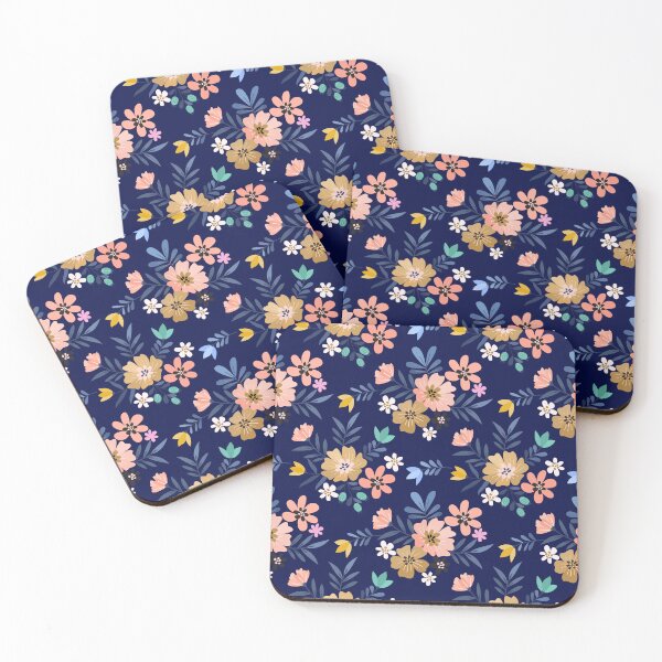 Item preview, Charming Folk Art Floral Pattern - Pastel navy blue and Mustard Yellow Botanicals designed and sold by abdallatigle.
