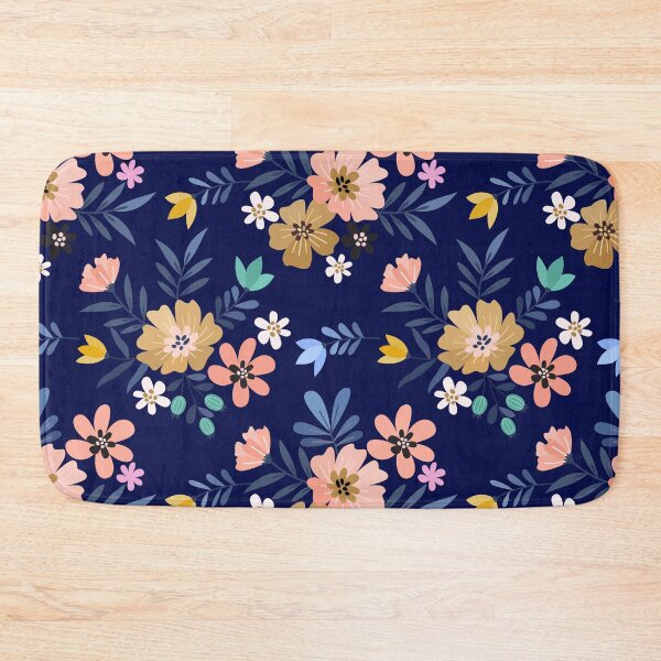 Item preview, Charming Folk Art Floral Pattern - Pastel navy blue and Mustard Yellow Botanicals designed and sold by abdallatigle.
