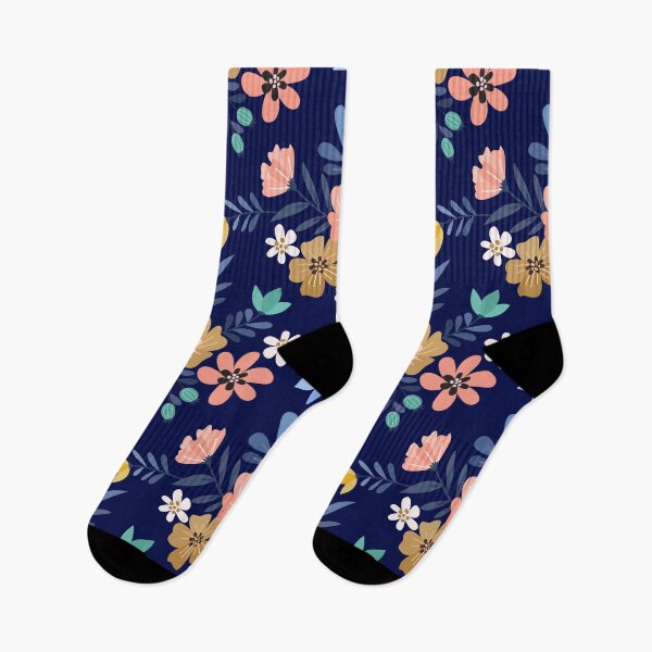 Item preview, Charming Folk Art Floral Pattern - Pastel navy blue and Mustard Yellow Botanicals designed and sold by abdallatigle.