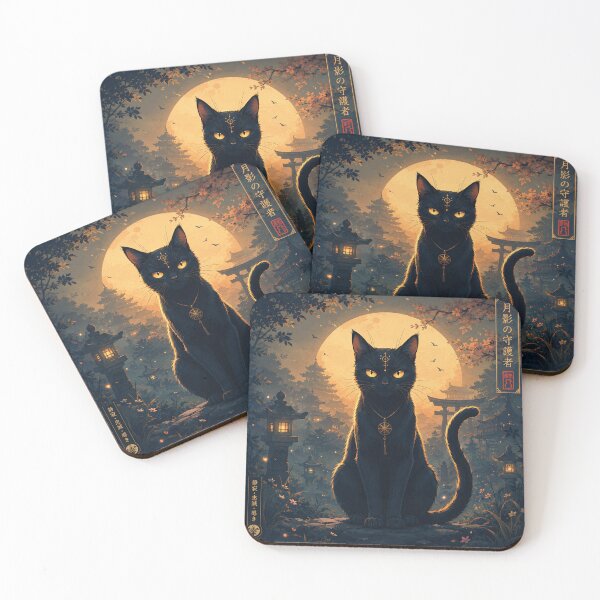 Item preview, Moonshadow Guardian Cat - Japanese Mystic Style designed and sold by thirtyonestars.