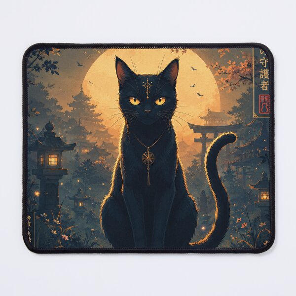 Item preview, Moonshadow Guardian Cat - Japanese Mystic Style designed and sold by thirtyonestars.