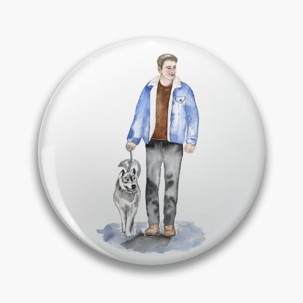 Item preview, Man with a Husky Dog Watercolor Painting designed and sold by Flowersforbear.