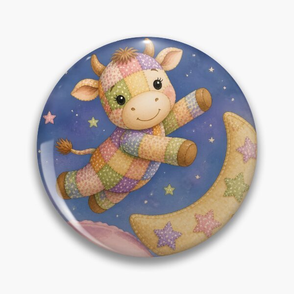 Item preview, Cute Patchwork Cow Leaping Over Moon designed and sold by Shelley Loewnau-Jones Studio.