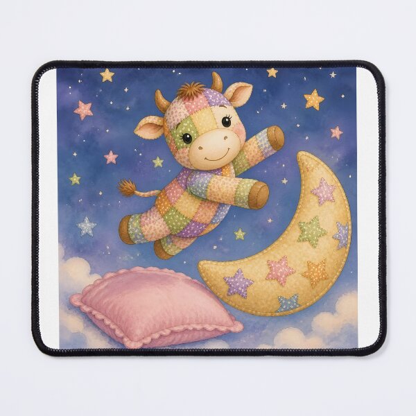 Item preview, Cute Patchwork Cow Leaping Over Moon designed and sold by Shelley Loewnau-Jones Studio.