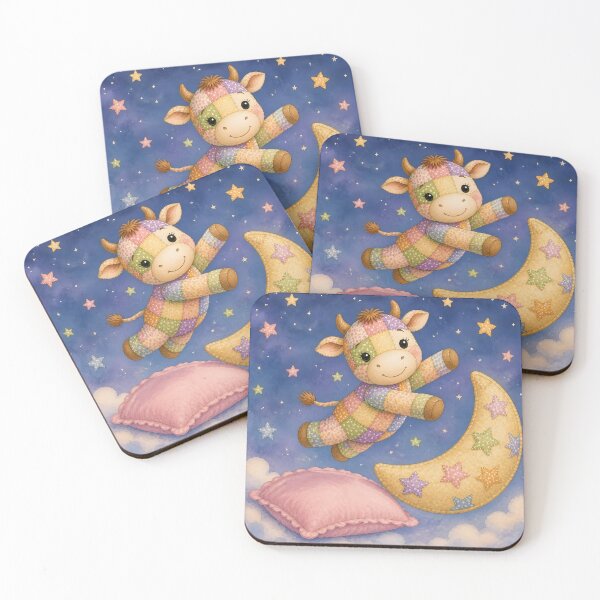 Item preview, Cute Patchwork Cow Leaping Over Moon designed and sold by Shelley Loewnau-Jones Studio.