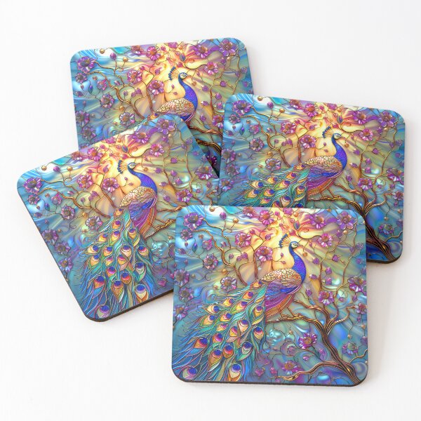 Item preview, Peacock on Magnolia Tree at Sunset Stained Glass Art designed and sold by MargaretWiktor.