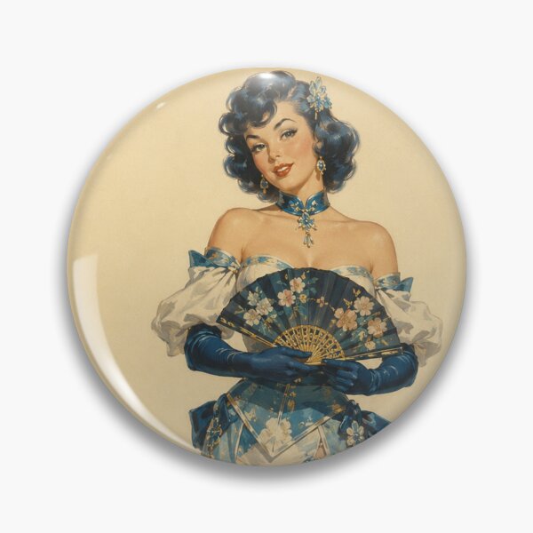 Item preview, Vintage Oriental Pinup – Retro Blue Blossom Glamour Art designed and sold by Cosplayvintage.