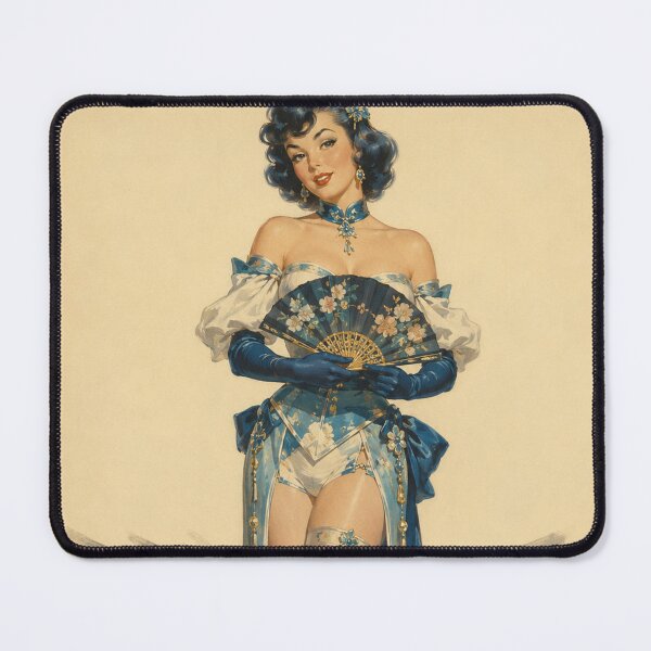Item preview, Vintage Oriental Pinup – Retro Blue Blossom Glamour Art designed and sold by Cosplayvintage.