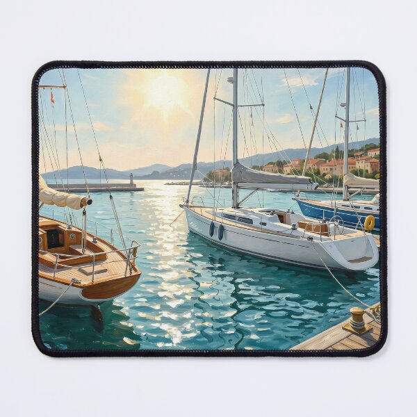 Item preview, Mediterranean Harbor Scene | Digital Oil Painting designed and sold by CMY Designs.