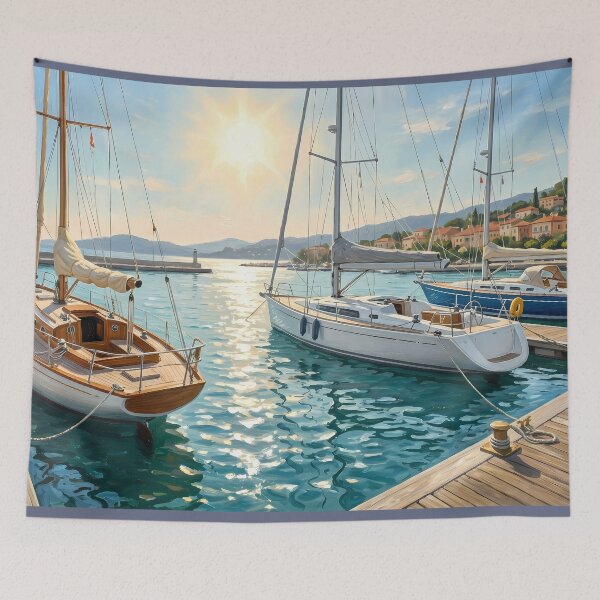 Item preview, Mediterranean Harbor Scene | Digital Oil Painting designed and sold by CMY Designs.