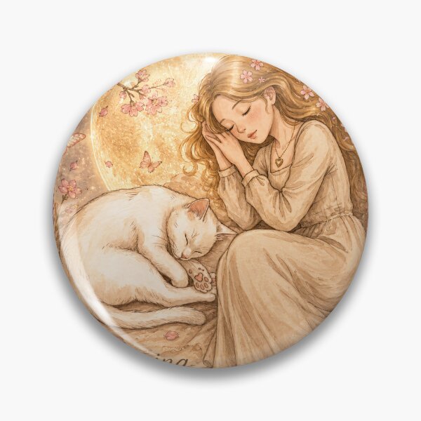 Item preview, Dreaming Together - Girl and White Cat Under the Full Moon designed and sold by thirtyonestars.