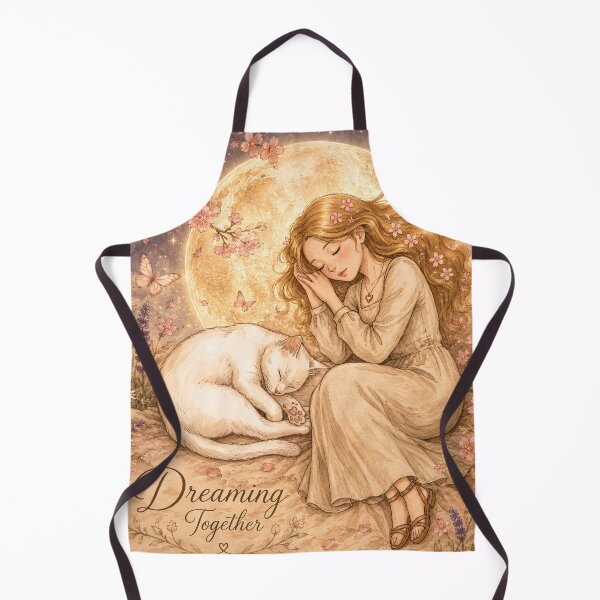 Item preview, Dreaming Together - Girl and White Cat Under the Full Moon designed and sold by thirtyonestars.