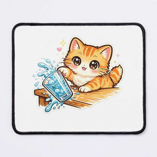 Item preview, Kawaii Cat Knocking Over Glass : Cute Chaos Cat Funny Gift designed and sold by TheAngelHeart.