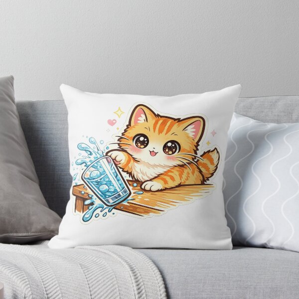 Item preview, Kawaii Cat Knocking Over Glass : Cute Chaos Cat Funny Gift designed and sold by TheAngelHeart.