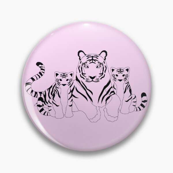 Item preview, White Tiger Mother and Two Cubs – Black Line Art Family Illustration designed and sold by EmeraldeaArt.