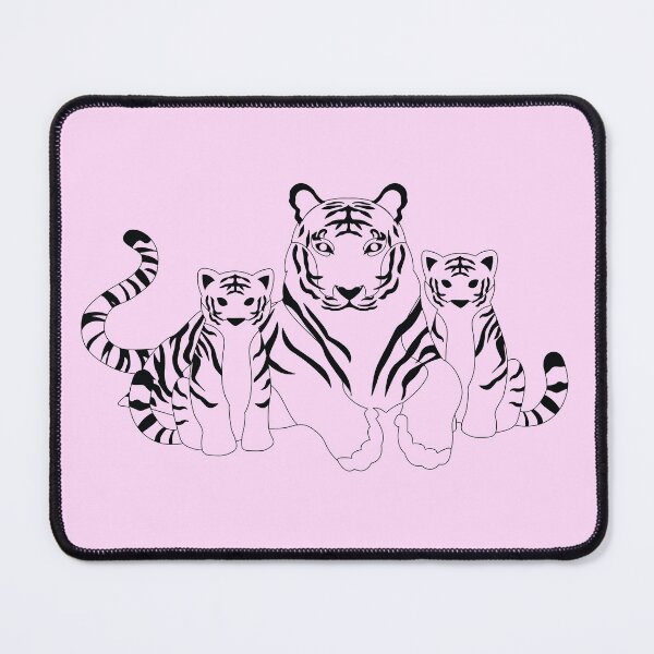 Item preview, White Tiger Mother and Two Cubs – Black Line Art Family Illustration designed and sold by EmeraldeaArt.
