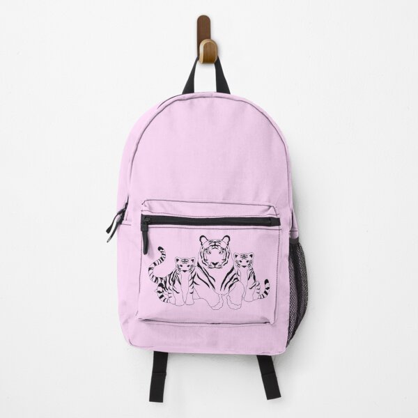Item preview, White Tiger Mother and Two Cubs – Black Line Art Family Illustration designed and sold by EmeraldeaArt.
