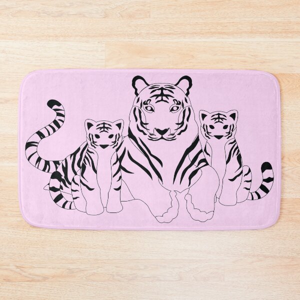 Item preview, White Tiger Mother and Two Cubs – Black Line Art Family Illustration designed and sold by EmeraldeaArt.