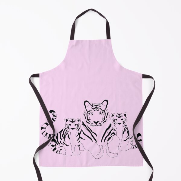 Item preview, White Tiger Mother and Two Cubs – Black Line Art Family Illustration designed and sold by EmeraldeaArt.