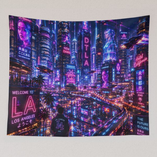 Artikelvorschau, Neo Los Angeles 2040 – Futuristic Cyberpunk Cityscape at Night entworfen und verkauft von RockyLambda.