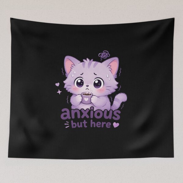 Item preview, Anxious But Here: Mental Health Humor Cute Kawaii Gift designed and sold by TheAngelHeart.