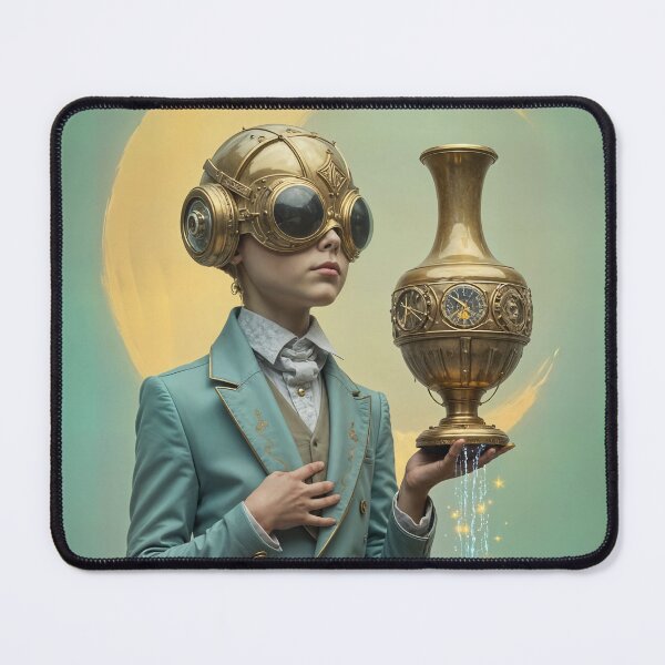 Item preview, Zodiac Sign - Aquarius as Steampunk Child With Golden Vase, Goggles and Magical Stars Against Crescent Moon Background designed and sold by LisaMise.