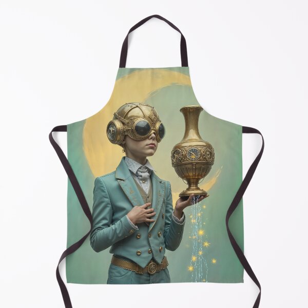 Item preview, Zodiac Sign - Aquarius as Steampunk Child With Golden Vase, Goggles and Magical Stars Against Crescent Moon Background designed and sold by LisaMise.