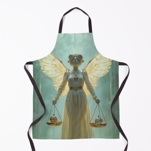 Item preview, Zodiac Sign - Libra as Steampunk Angel With Golden Wings Holding Scales of Time, Steampunk Goggles and Vintage Clocks designed and sold by LisaMise.