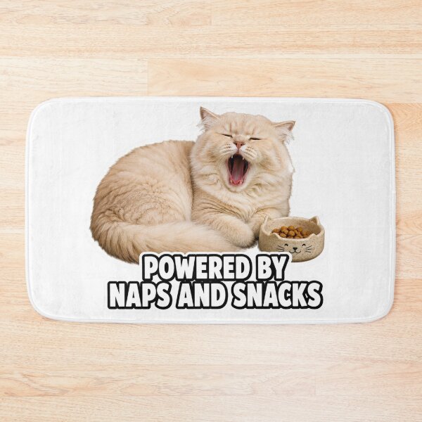 Item preview, Powered By Naps And Snacks Funny Lazy Cat Meme designed and sold by MoodyMeows.
