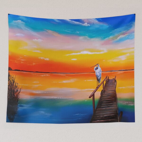 Item preview, Serene Sunset Egret Painting designed and sold by ArtistsAtticWI.