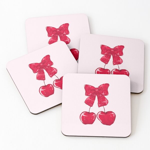 Item preview, Red Ribbon Cherry Illustration with Hearts and Sparkles, Coquette Aesthetic, Fruit Art designed and sold by SpringTeaDesigns.