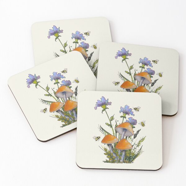Item preview, Copy of Orange Mushrooms with Flowers and Bees, Hand Illustrated, Botanical designed and sold by JoyfulWhimsy.
