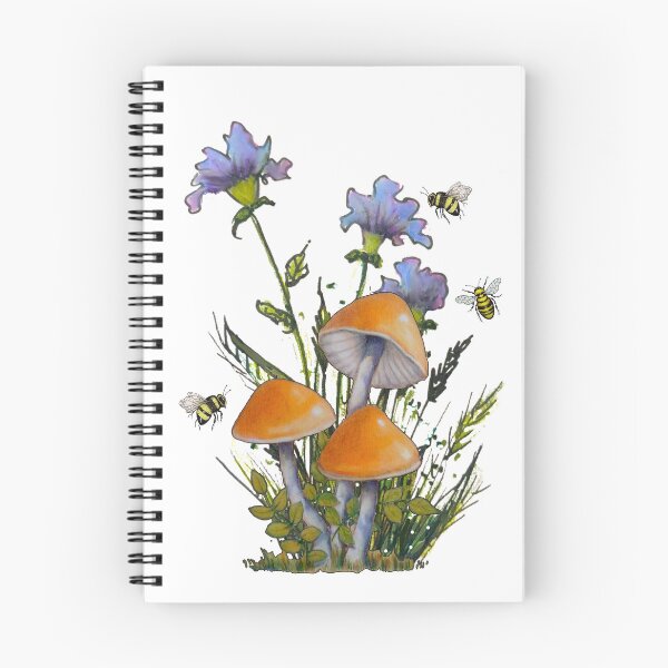 Item preview, Copy of Orange Mushrooms with Flowers and Bees, Hand Illustrated, Botanical designed and sold by JoyfulWhimsy.