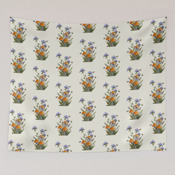 Item preview, Copy of Orange Mushrooms with Flowers and Bees, Hand Illustrated, Botanical designed and sold by JoyfulWhimsy.