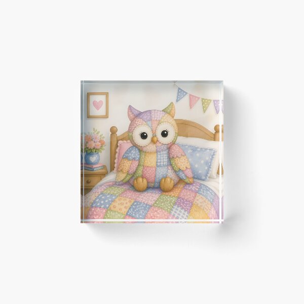 Item preview, Patchwork Owl on Bed designed and sold by Shelley Loewnau-Jones Studio.